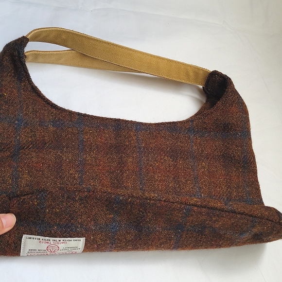 HARRIS TWEED BROWN Leather Straps. Brown Blue Bag. Shoulder Bag - Picture 12 of 15